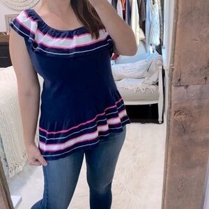 Lilly Pulitzer navy blue one shoulder knit top size large